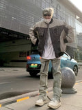 Men Jeans Worn Looking Washed-out Side Zipper Slightly Flared Jeans