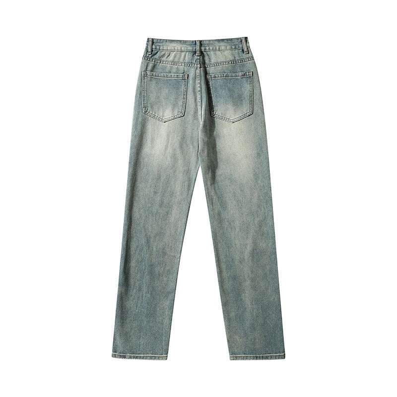 Men Jeans Washed Distressed Straight Jeans