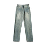 Men Jeans Washed Distressed Straight Jeans