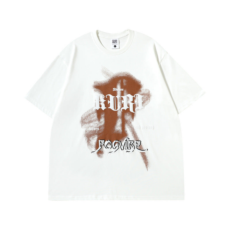 Men T Shirt Hip Hop Graffiti Printing Wash Short Sleeve T-shirt
