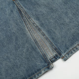 Women Long Skirt Front Slit Denim Skirt Loose Washed-out Midi Skirt