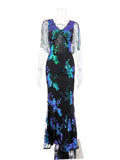 Women Evening Gown Sexy Retro Backless Sequins Dress