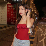 Women Tops Spring Slim-Fitting Suspenders Vest Sexy Backless Bow Top