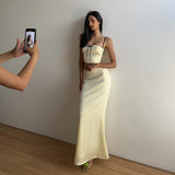 Women Tops Spring Bare Midriff Slim Fit Two-Piece Set Sexy Camisole Mid-Length Dress Set