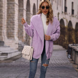 Women Trench Coat Autumn Hooded Long Sleeve Loose Mid-Length Buckle-Free Double-Sided Velvet Casual Cardigan