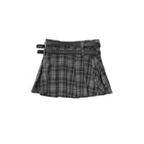 Women Skirt Plaid Pleated Skirt Girls Summer Double Belt Short Skirt Casual A- line Skirt