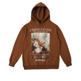 Men Hoodie Vintage Flower Oil Painting Printed Hoodie