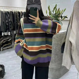 Women Knitwear Autumn and Winter Striped round Neck Sweater Loose Sweater