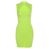 Women Dresses Summer Sleeveless round Neck Sexy Hollow Slim Sheath Dress (Bla0420)