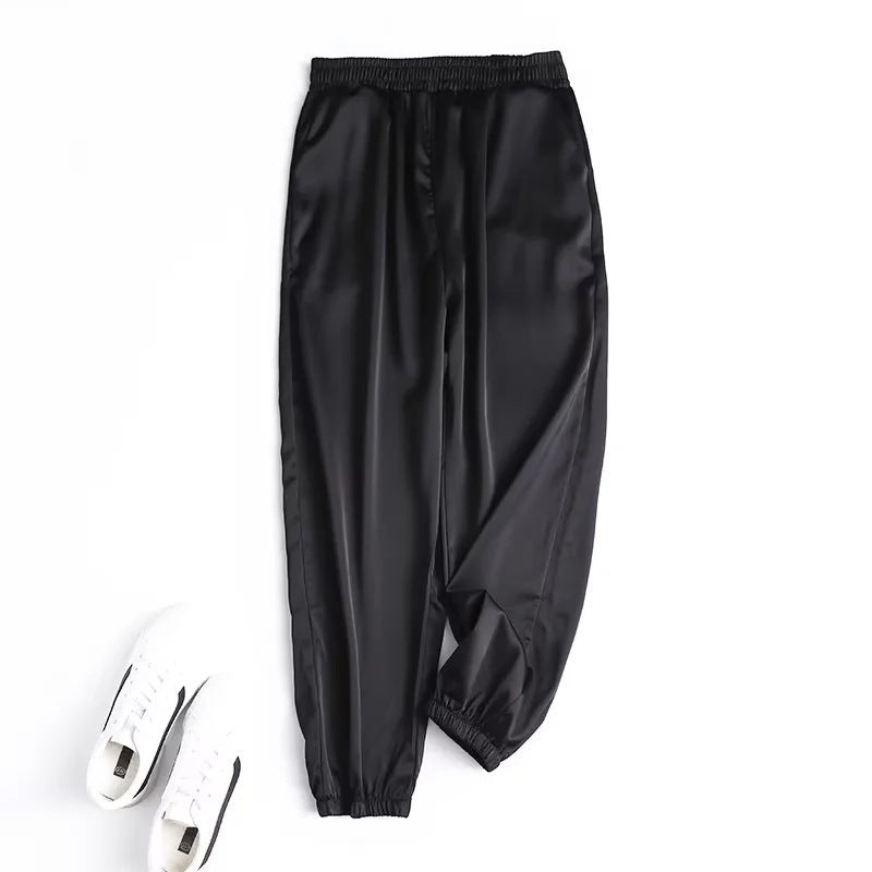 Women Sweatpants Casual Pants Elastic High Waist Loose Tappered Wide Leg Pants