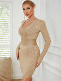 Women Evening Dress Long Sleeve V-neck Slim Dress Banquet Bandage One-Piece Dress