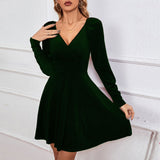 Women Dress Autumn and Winter V-neck Sexy Velvet Dress Banquet Dress