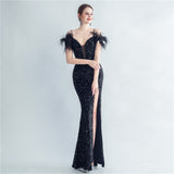 Harlem Nights Outfits Velvet High-Density Sequined Fishtail Evening Dress