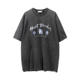 Men Vintage T-Shirt Printed Washed Distressed Short-Sleeved T-shirt Men's Casual round Neck