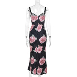 Women Dresses Summer Slim Fit Long Dress Casual Flowers Printing Slip Dress