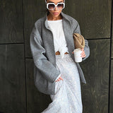 Women Trench Coat Autumn and Winter Gray Woolen Coat for Women