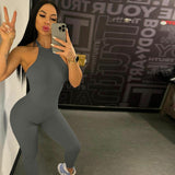 Women Jumpsuit Summer Backless Slim Fit Yoga Sports Jumpsuit (Hawthaw0412)