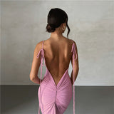 Women Dresses Summer Sexy Suspenders Backless Slim Fit Sheath Dress (Bla0420)