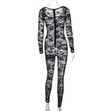 Women Jumpsuit Autumn Sexy Hollow Back Long-Sleeve Zipper Jumpsuit