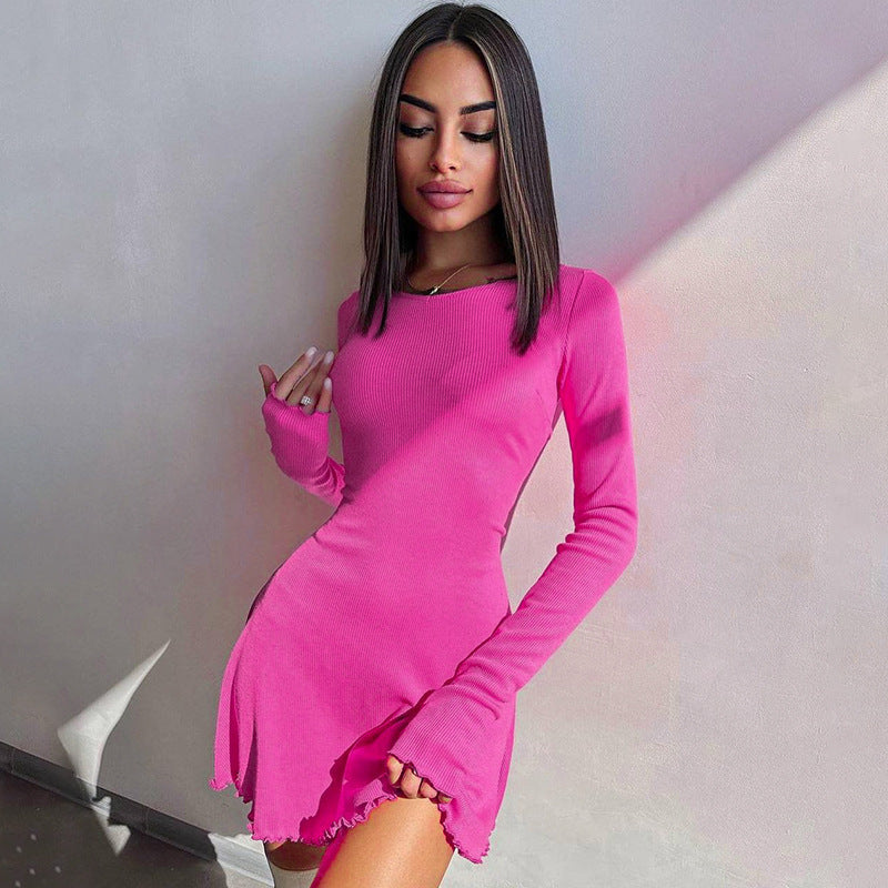 Women Dresse Autumn and Winter Dress Short Skirt Long Sleeve Pullover round Neck A- line Skirt