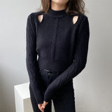 Women Winter Knitted Sweater Sexy Retro Long Sleeve Ripped Autumn 8t8155