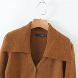 Women Sweater Knitwear Lapel Vintage Knitted Cardigan Women's Navel Short Long-Sleeved Sweater