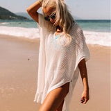 Women Knit Beach Cover Summer Beach Dress Female Sexy Knitted Hollow Beach Bikini Swimsuit Blouse