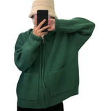 Women Knitted Cardigan Retro Hooded Cardigan Sweater Zipper Knitted Coat