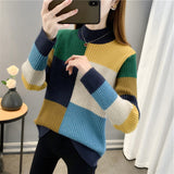 Women Knitwear Autumn and Winter High Collar Plaid Sweater Sweater