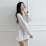 Women Dresses Lotus Leaf Dress Long Sleeve Coat Lantern Sleeve Two-Piece Suit with a Shawl