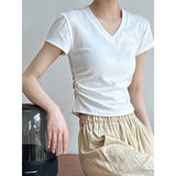 Women's T-shirt Short-Sleeved T-shirt Women's Summer V-neck Short Slim Top