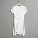 Women Dresses Short Sleeve Pleated Dress