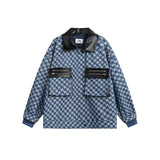 Unisex Jacket Autumn Houndstooth Stitching Denim Jacket