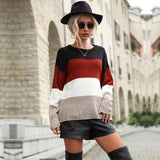 Women Knitted Sweater Fall Color-Blocking