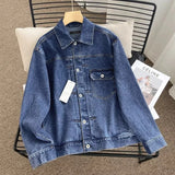 Women Jacket Spring and Autumn Loose Washed-out Lapel Casual Workwear Denim Jacket