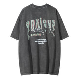 Men Vintage T-Shirt Printed Short-Sleeved T-shirt Men's Loose Washed-out Distressed Casual round Neck