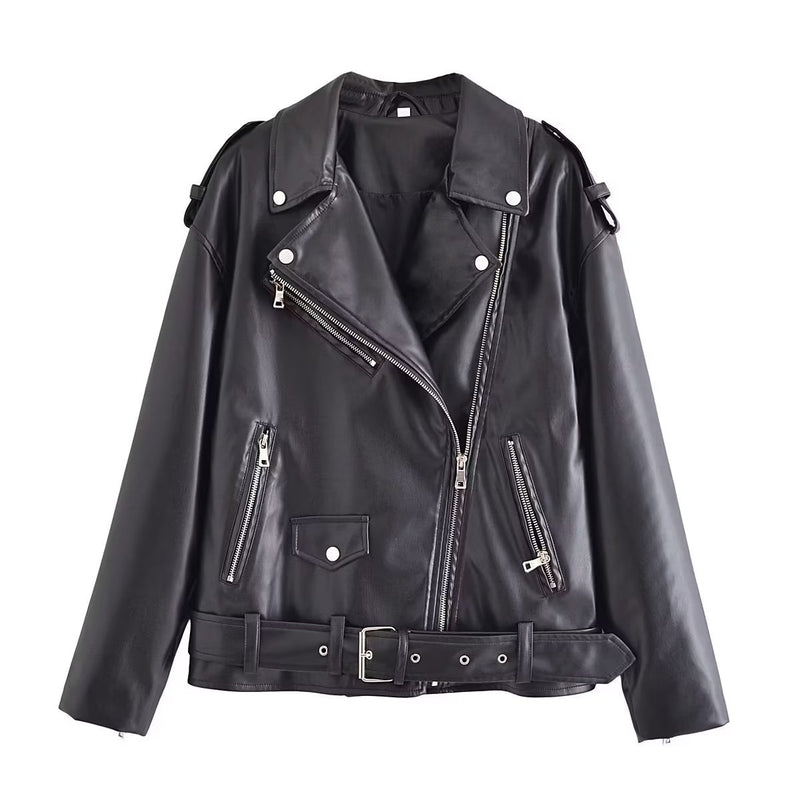 Women Leather Jacket Slim-Fitting Biker Pu Jacket Coat