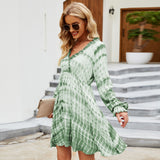 Women Dress Long Sleeve Tie-Dye Dress Mini Dress