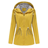 Women's Trench Coat Long-Sleeved Waterproof Mid-Length Trench Coat Women's Hooded Striped Raincoat