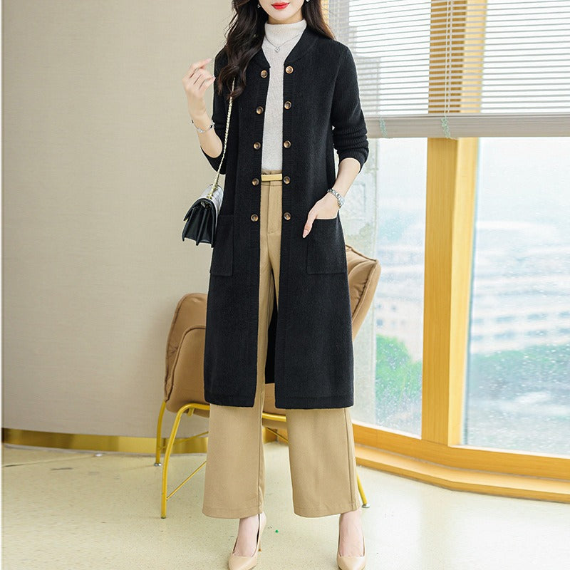 Women Knitwear Autumn and Winter Double-Breasted Knitted Cardigan Loose Overcoat