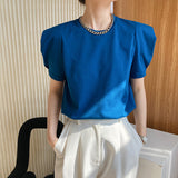 Women's T-shirt Summer Short-Sleeved T-shirt Women's Loose round Neck I Puff Sleeve Top