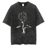 Men Fashion Streetwear Washed Black T-Shirt Harajuku Japanes
