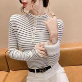 Women Knitted Pullover Turtleneck Winter Striped Sweater Sweater