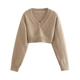 Women Sweater Knitwear Fall V-neck Loose Long Sleeve Short Casual Sweater