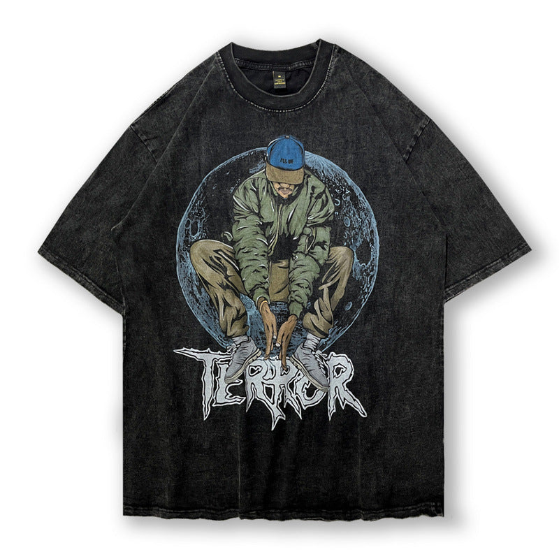Men T Shirt Vintage Worn Looking Washed-out Short Sleeve T-shirt Oversize