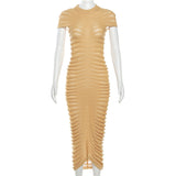 Women Dresses Autumn Short Sleeve Long Skirt Sexy Slim Knit Dress (Bla0420)