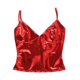 Women Tops Summer Slim Fit Vest Sexy Faux Leather Camisole Top