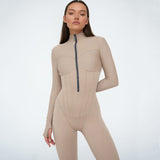 Women Jumpsuit Autumn and Winter Long Sleeves High Elastic Zipper Jumpsuit