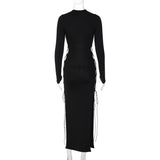 Women Dresses Autumn Sexy Hollow out Tied Slim Fit Long Sleeve Dress