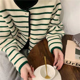 Women Knitwear Spring and Autumn Vintage Stripe Loose Knitted Cardigan